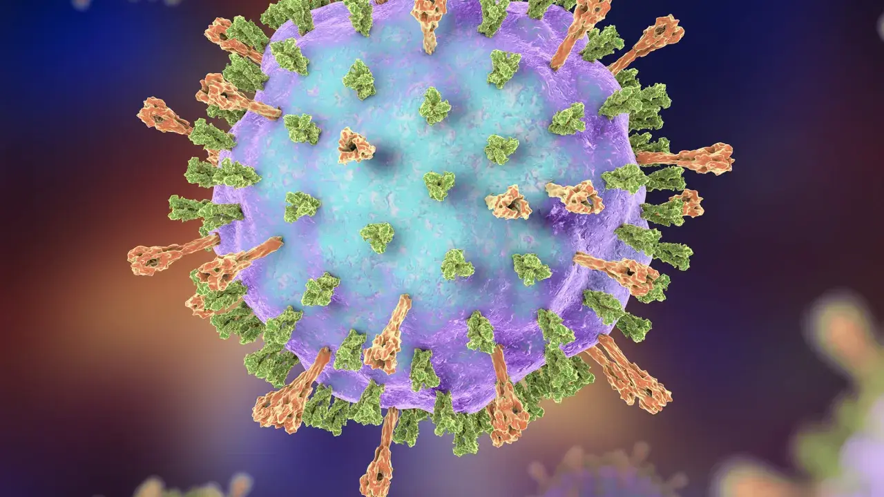 Detailansicht eines Mumpsvirus. Selbst nach einer Impfung können Viren wie dieser Mumpserreger eine Infektion verursachen.