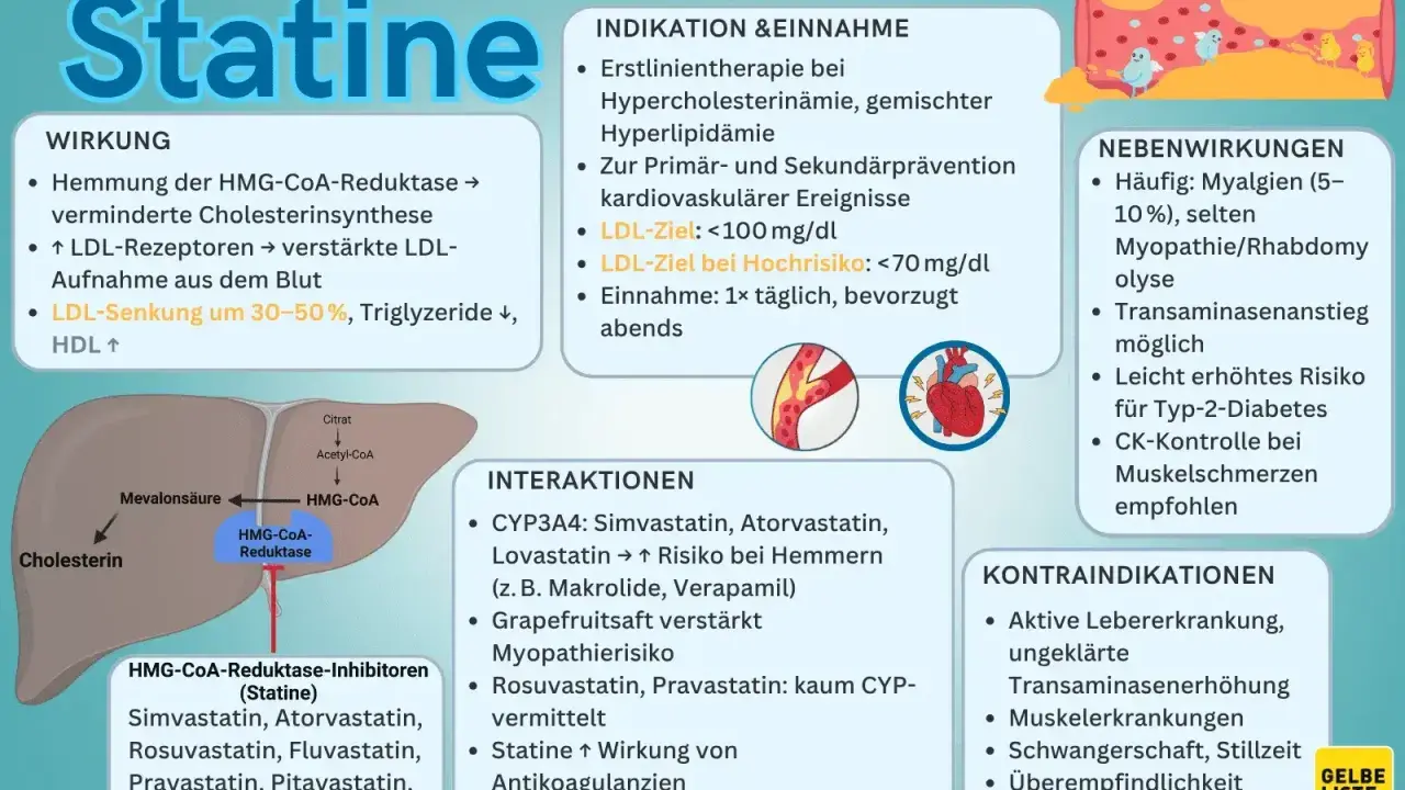 Statine: Häufige Nebenwirkung sind Muskelschmerzen. Die Frage, wie lange Muskelschmerzen nach Absetzen von Statinen anhalten, wird hier nicht direkt beantwortet, aber CK-Kontrolle bei Schmerzen empfohlen.