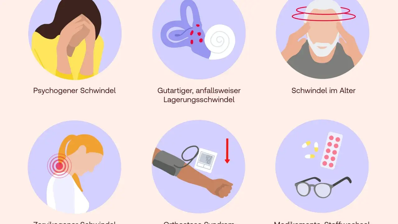 Sechs Ursachen für Schwindel: psychogen, Lagerung, im Alter, zervikogen, Orthostase, Medikamente. Was tun gegen Schwindel?