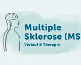Grafik mit Gehirn und Körperumriss, die auf die Multiple Sklerose (MS) und ihre Diagnostik, Verlauf & Therapie hinweist.