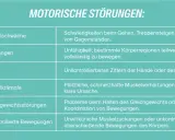 Übersicht über motorische Störungen, die auf neurologische Erkrankungen hinweisen können: Muskelschwäche, Lähmungen, Zittern, Krämpfe, Gleichgewichtsprobleme und unkontrollierte Bewegungen.