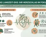 Das Langzeit-EKG hilft, Herzrhythmusstörungen zu erkennen, die im Alltag auftreten. Es dokumentiert den Herzschlag über Tage.