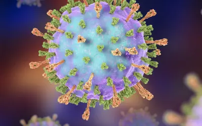 Detailansicht eines Mumpsvirus. Selbst nach einer Impfung können Viren wie dieser Mumpserreger eine Infektion verursachen.