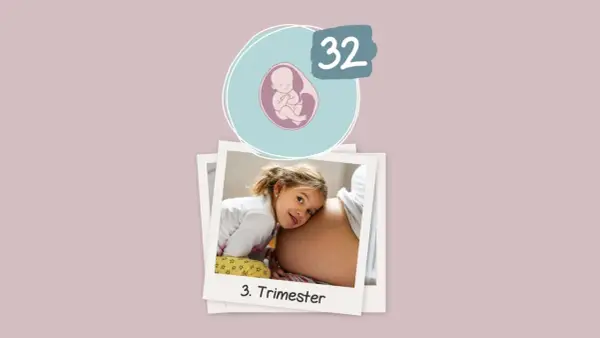 Ein kleines Mädchen lauscht am Bauch der Mutter. 32 ssw, 3. Trimester.